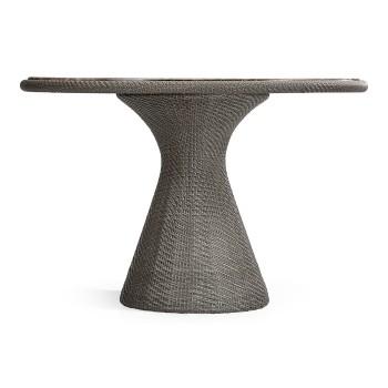 Round Dark Grey Rattan Dining Table with A Dark Marble Top 43