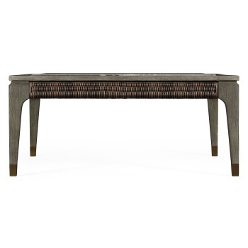 Square Grey & Rattan Coffee Table with a Black Marble Top