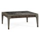 Square Grey & Rattan Coffee Table with a Black Marble Top