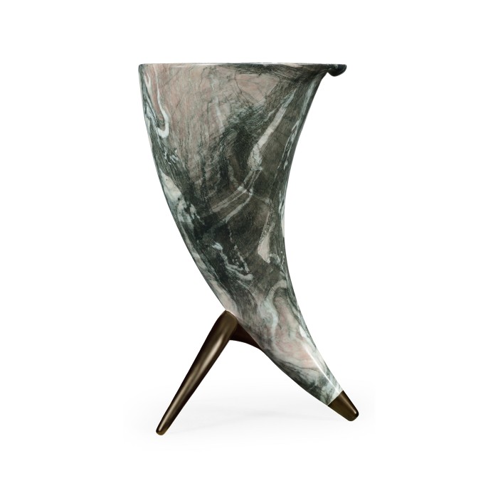 Horn Shaped Faux Black & Grey Marble End Table