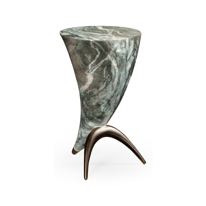 Horn Shaped Faux Black & Grey Marble End Table