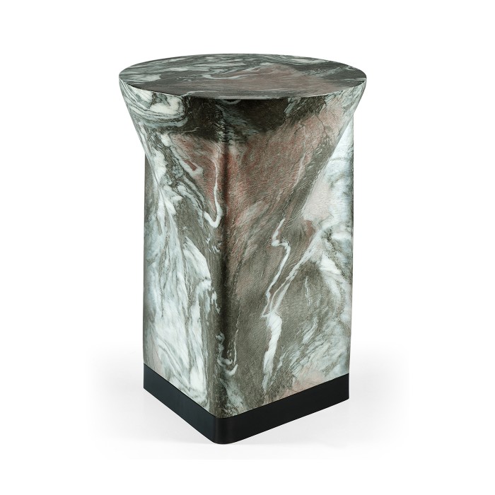 Round to L-Shape Faux Black & Grey Marble End Table