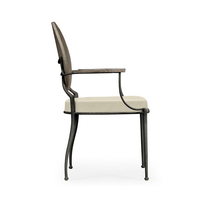 Circle Back Grey & Iron Dining Arm Chair