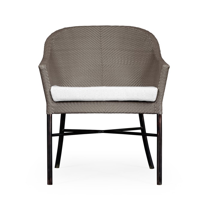 Rounded Back Mocha Steel & Dark Grey Rattan Dining Chair with Cushion