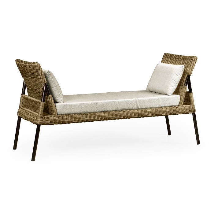 Light Natural Rattan Latt Bench with Cushion & Pillows