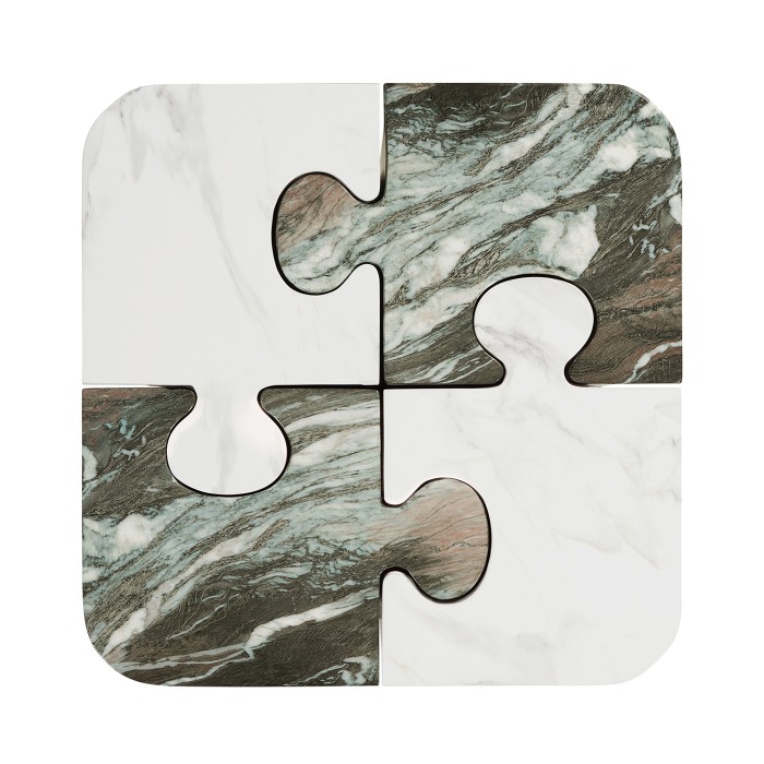 Faux Black & Grey Marble Puzzle Piece Side Table