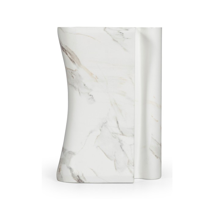 Faux White & Grey Marble Puzzle Piece Side Table