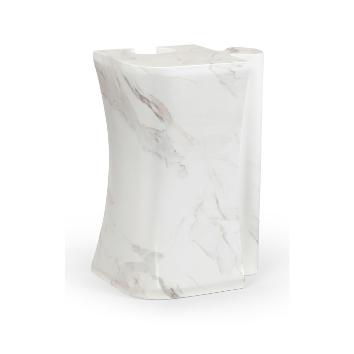 Faux White & Grey Marble Puzzle Piece Side Table