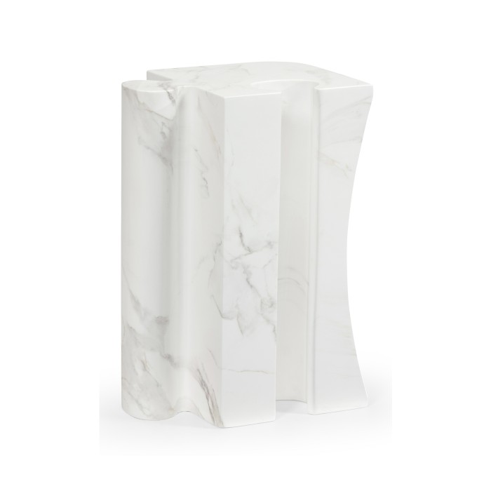 Faux White & Grey Marble Puzzle Piece Side Table