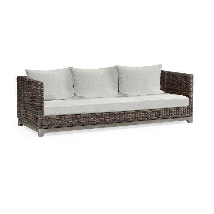 Grey & Rattan Three-Seat Sofa
